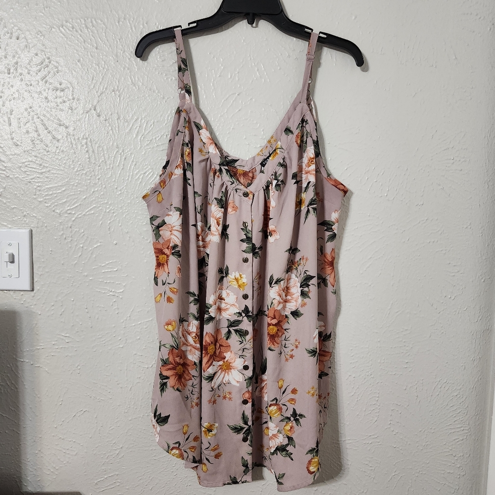 Torrid Purple Floral Print Button Front Georgette Cami
